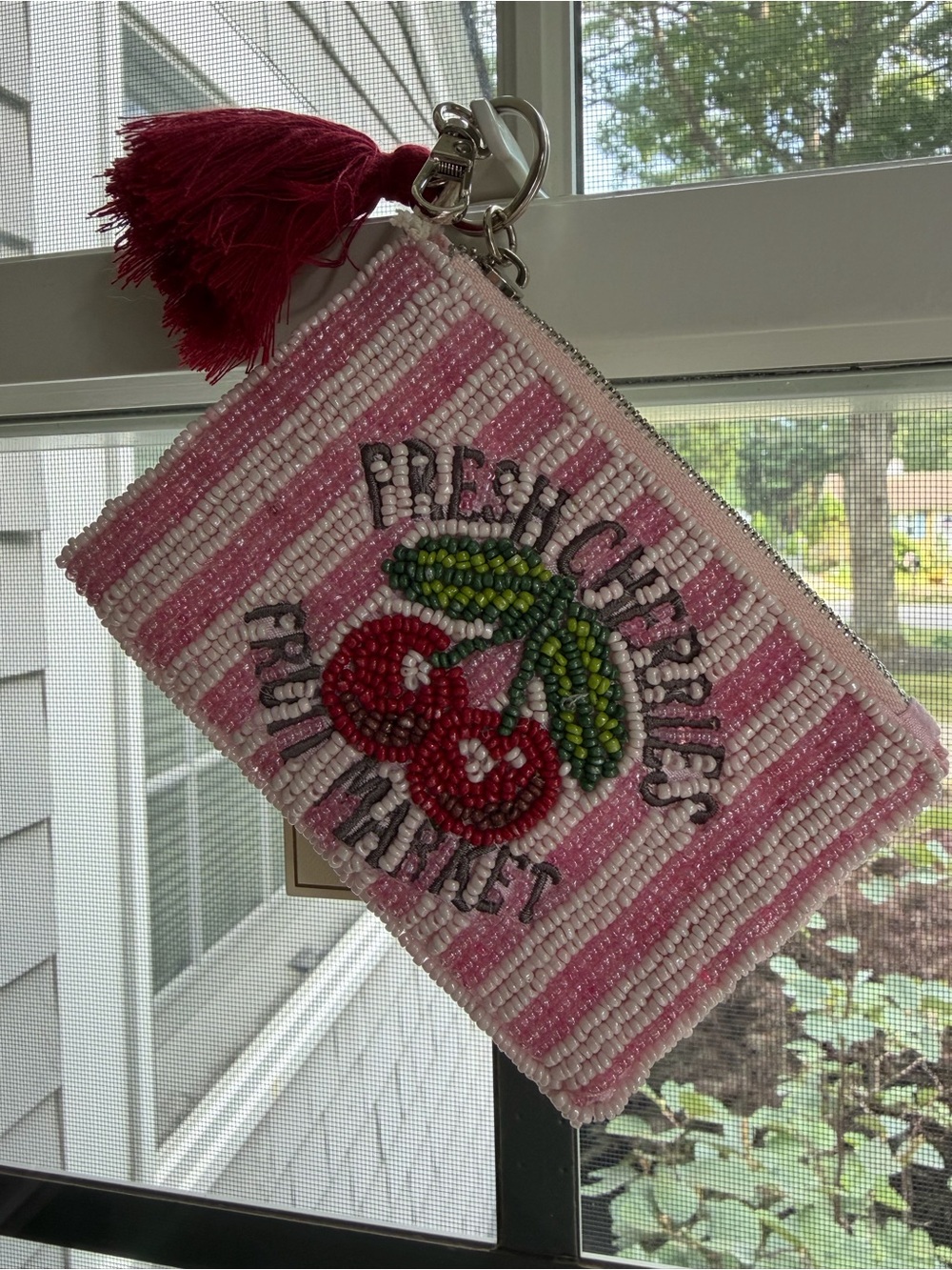 Sol & Mer Beaded Cherry Tassel Wristlet - Pink & Red